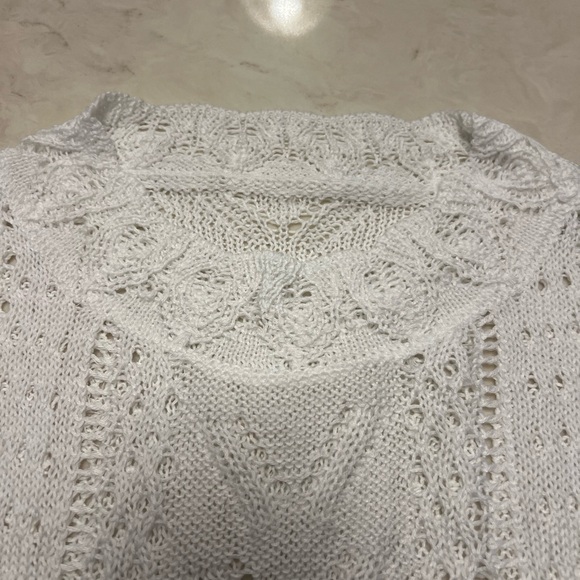 White Eyelet Crochet Knit Sweater - Boho Chic - Picture 2 of 5